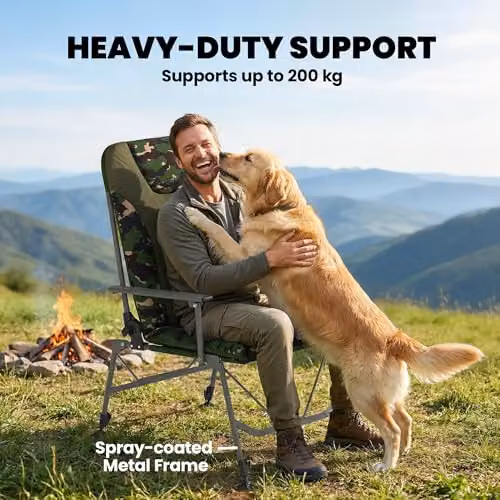 Outsunny Padded Reclining Camping Chair for Adults in Brown with Adjustable Headrest and Armrests – 4