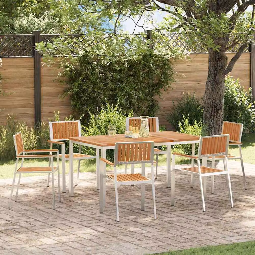 Berkfield Home Elegant 7 Piece Garden Dining Set in Brown Solid Teak Wood – 2