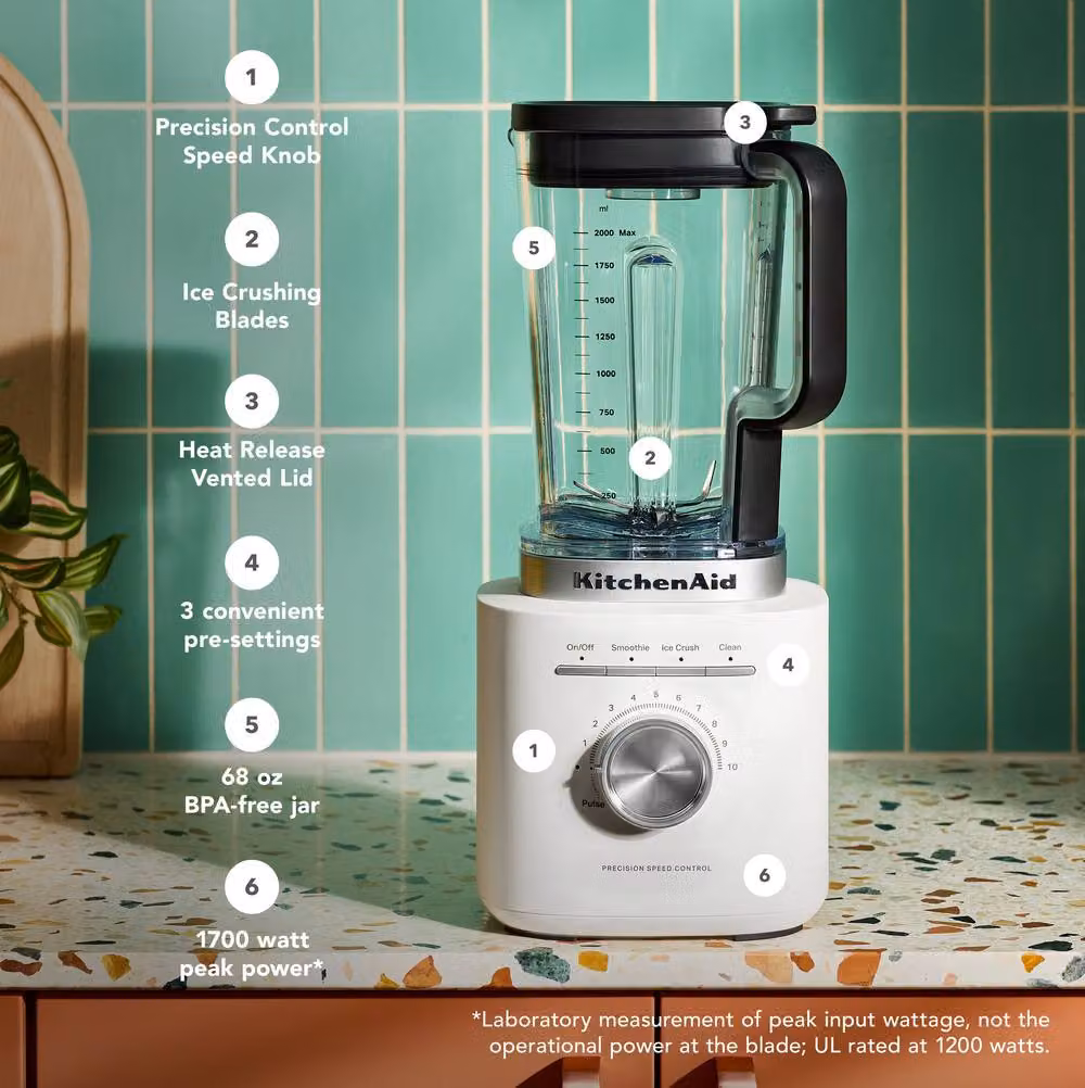 KitchenAid Pure Power Blender with 2L BPA-Free Jug in White – 3