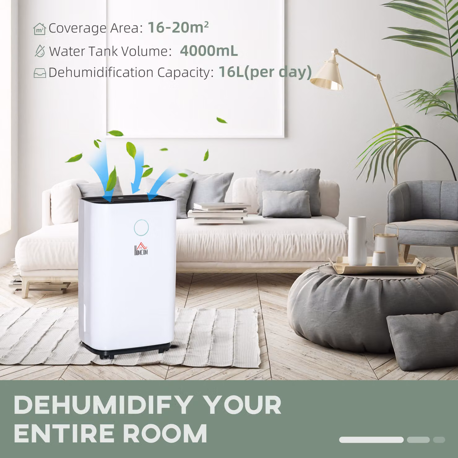 HOMCOM White Quiet Dehumidifier with 4000ml Tank and 3 Modes for Home, Laundry, Bedroom or Basement – 3