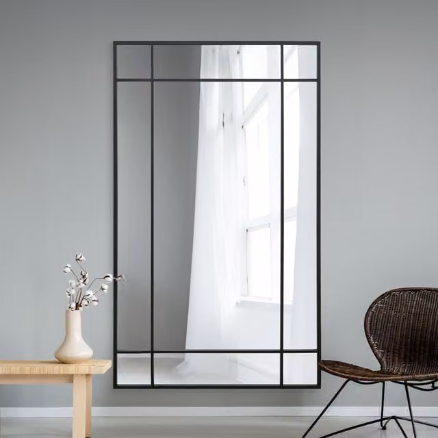 MirrorOutlet Wenestra Contemporary Rectangular Wall Leaner Mirror in Black, W: 120 cm, H: 200 cm