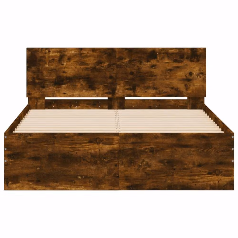 Berkfield Home Smoked Oak Double Bed Frame in Brown, W: 135 cm, L: 190 cm – 4