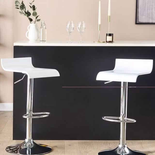 Wyld and Coco Set of 2 White Gas-Lift Bar Stools with 360 Degree Swivel and Footrest