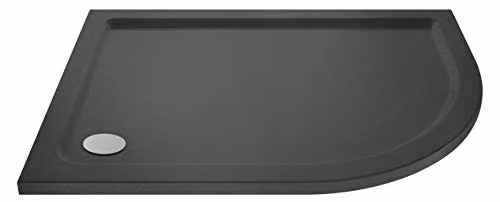 Nuie TR71102 Modern Right Hand Offset Quadrant Slimline Pearlstone Shower Tray, W: 900 mm, D: 760 mm, Slate Grey