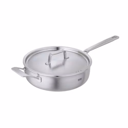 Kuhn Rikon Culinary Fiveply Uncoated Stainless Steel and Aluminium Saute Pan with Lid, Silver, Diameter: 28 cm