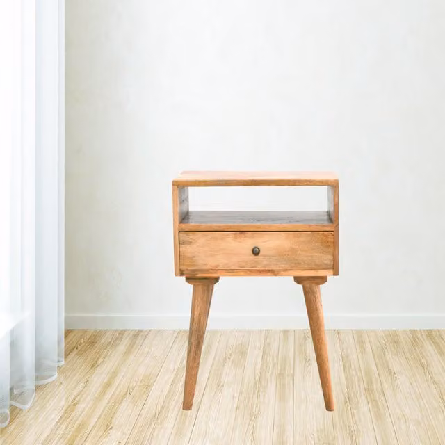 Aosom UK Solid Wood Bedside Table with Drawer and Open Shelf, Brown, W: 35 cm, D: 45 cm, H: 57 cm – 1