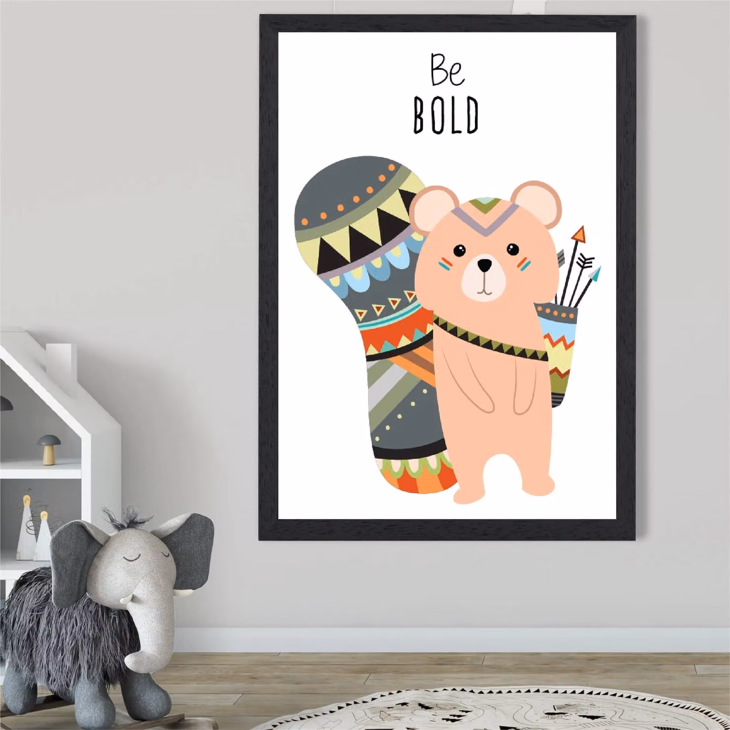 ARTZE Be Bold Squirrel Tribal Animal Quote Framed Print, Peach and Black, A4