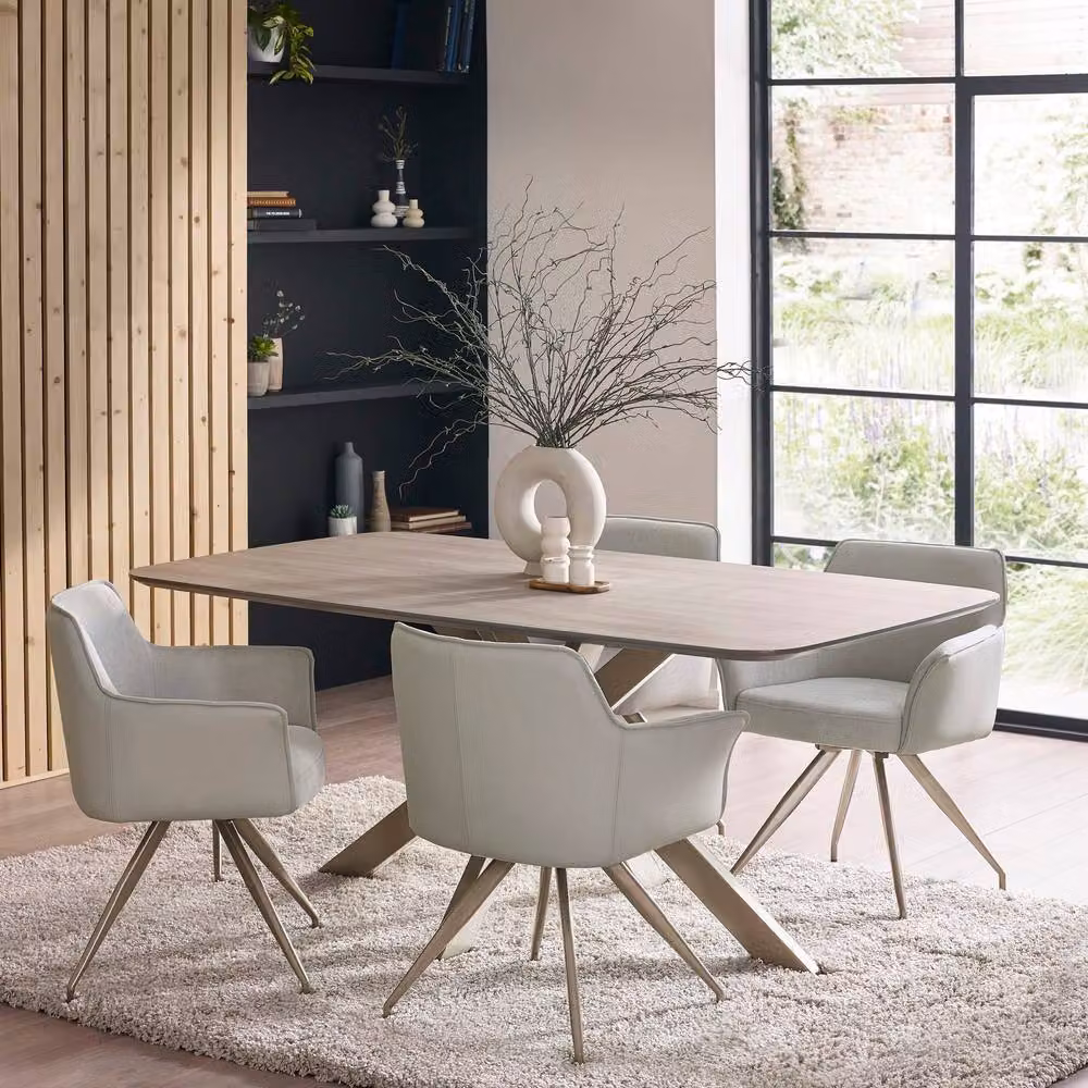 Cheshire Davenport Modern Beige Fabric Dining Chair with Armrests – 3