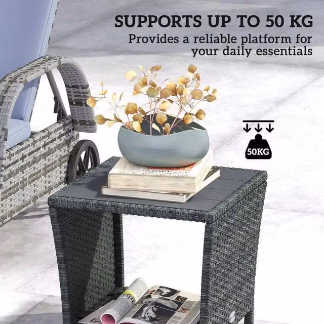 Kelvenix Outsunny 2-Tier Modern Rattan Outdoor Coffee Table in Grey