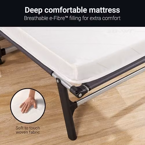Jay-Be Black Rollaway Folding Guest Bed with Comfort Mattress, W/D/H: 80 x 190 x 24 cm – 3