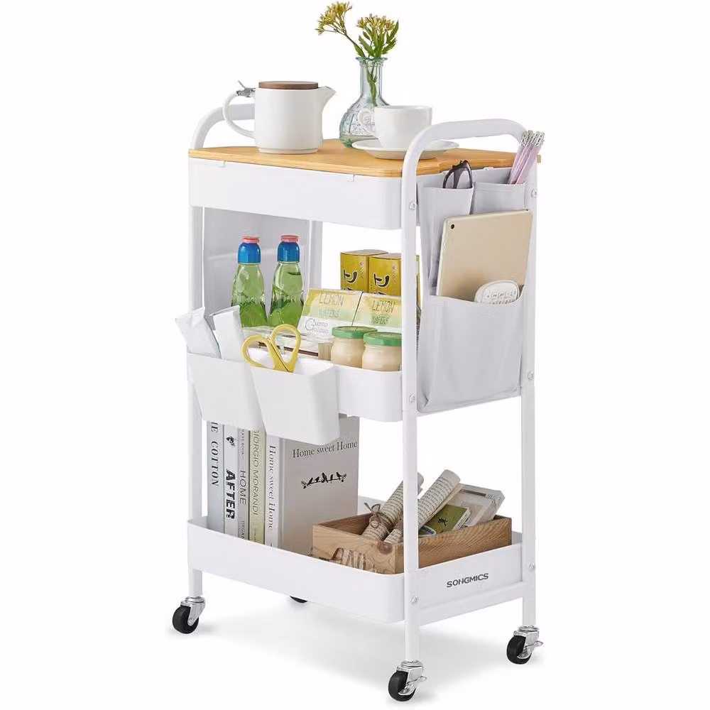 The Bazaarist 3 Tier Rolling Utility Cart with Tabletop, White – 2