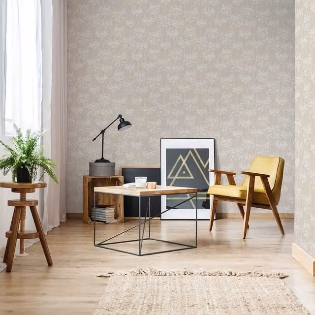 Superfresco Easy Aura Floral Botanical Wallpaper in Taupe, Grey and Beige