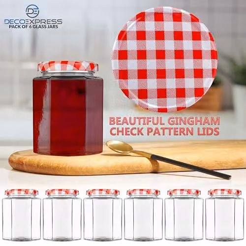 Deco Express Glass Preserving Jars with Airtight Screw Lids, Red, 6 Pack, 250 ml – 5