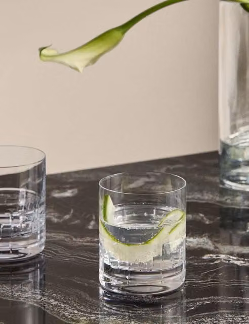 M&S x Kelly Hoppen Set of 4 Etched Geometric Crystal Glass Tumblers, Transparent