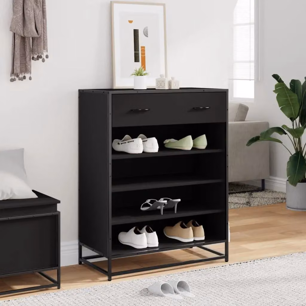 Berkfield Home Black Modern Shoe Cabinet with Metal and MDF Construction, W/D/H: 75 x 38 x 97.5 cm – 3