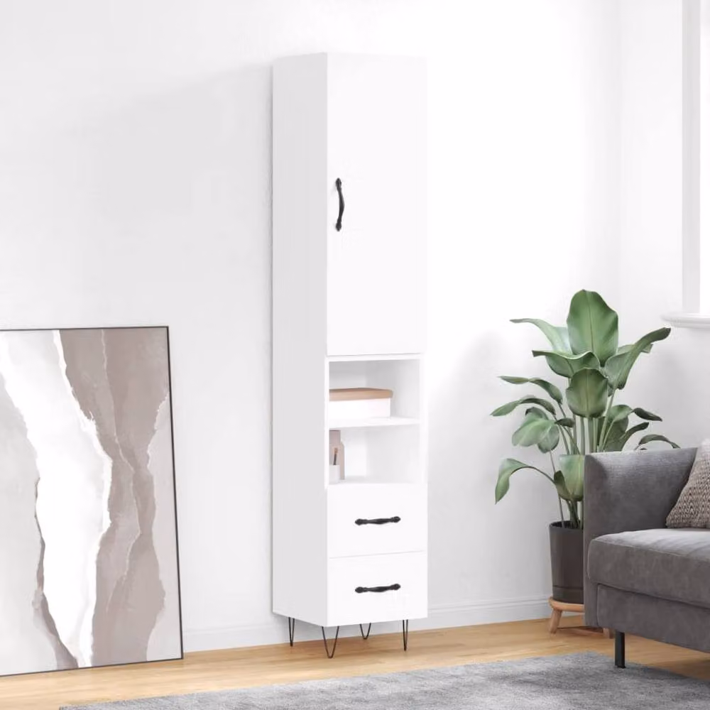 Berkfield Home White Modern Highboard with Hinged Doors and Internal Shelves, W/D/H: 34.5 x 34.0 x 180.0 cm – 2