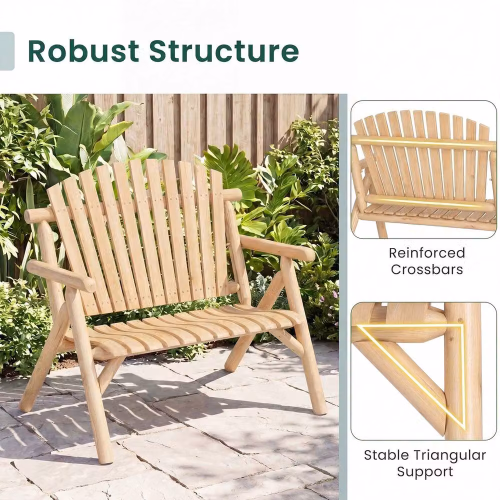 VOGREX Solid Wood Outdoor Garden Loveseat in Beige – 5