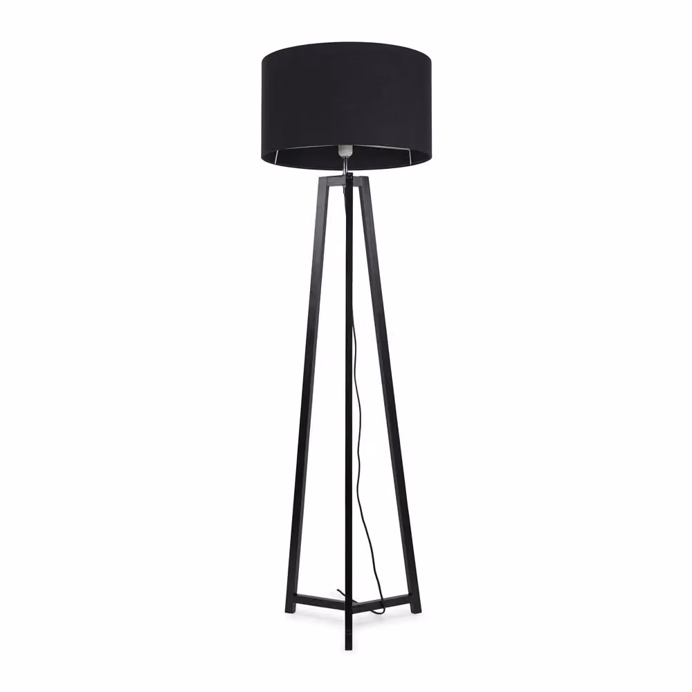 ValueLights Lottie Black Wood Tripod Floor Lamp with Black Fabric Cylinder Shade, H 148 cm x W 45 cm x D 45 cm – 2