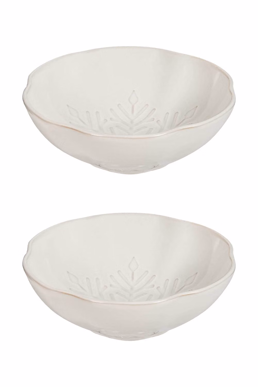 Dibor Set of 2 White Snowflake Ceramic Christmas Dinner Bowls, Diameter: 18 cm – 2