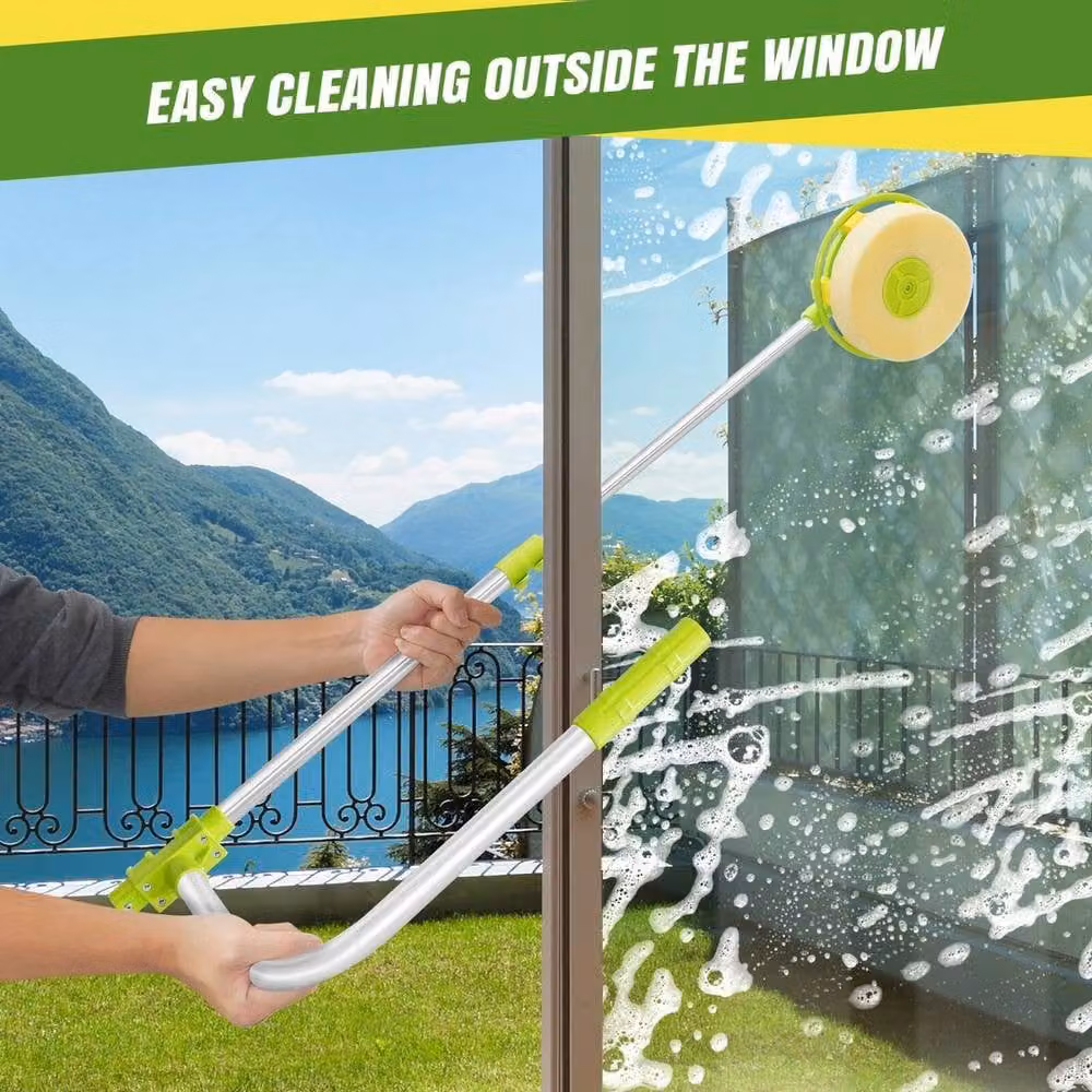 KORVIXA U-Shape Window Cleaner Squeegee with Scraper and Telescopic Handle, Multicolour Green, W/D/H: 100 x 100 x 100 cm – 3