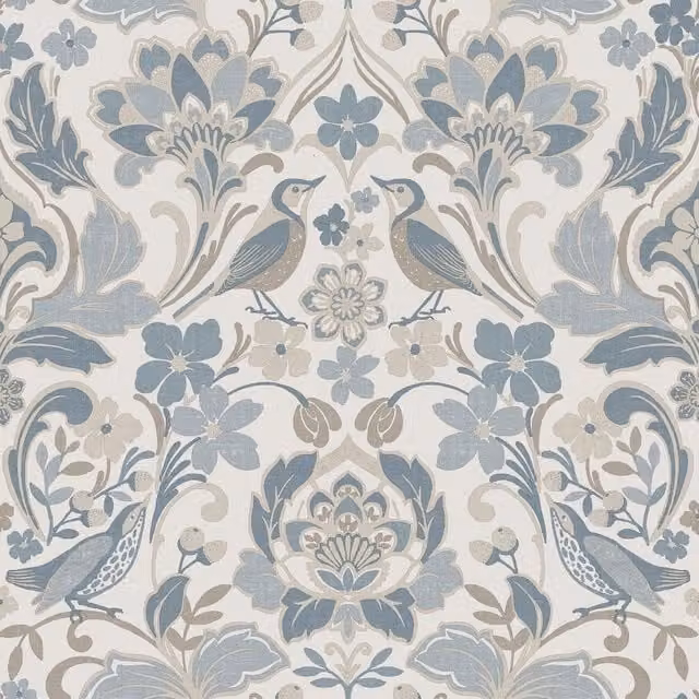 World of Wallpaper Folk Floral Textured Blue Botanical Wallpaper