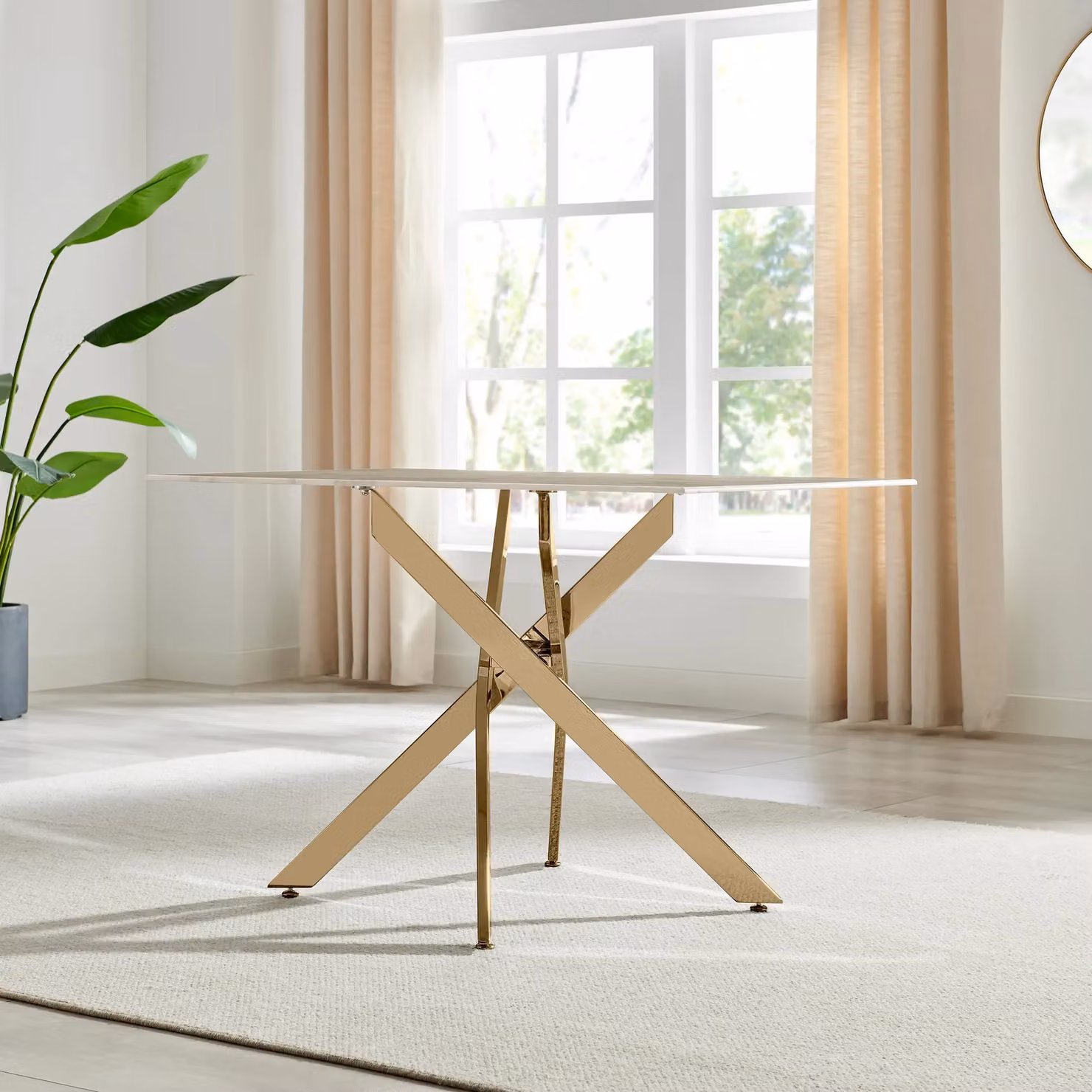 FurnitureboxUK Leonardo White Marble Effect Glass Dining Table and 4 Pesaro Black Chairs with Gold Legs – 2