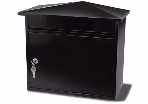 Burg-Wächter MB15BK Mersey Large Wall Mounted Galvanised Steel Post Box, Black, W/D/H: 36 x 35 x 20 cm