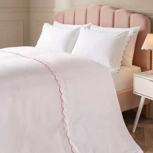OHS Microfibre Double Duvet Cover and Pillowcase Set in White and Pink, W/D/H: 200 x 200 cm – 1