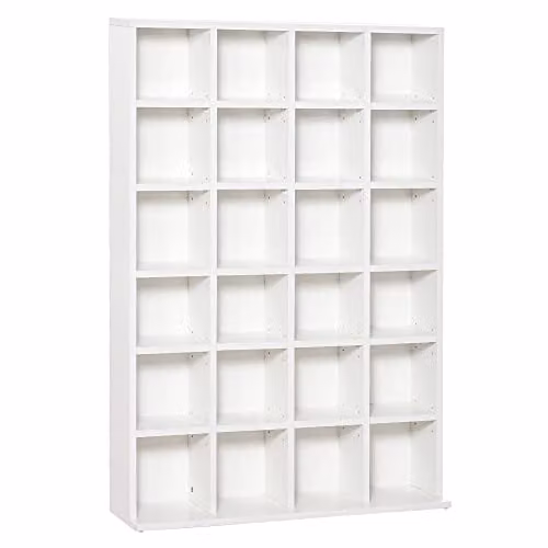 HOMCOM Modern White Wooden CD and DVD Media Storage Unit with Adjustable Shelves, W: 89 cm, H: 130.5 cm – 1