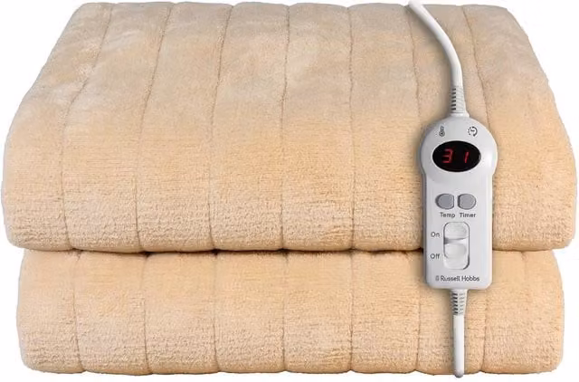 Russell Hobbs Beige Sherpa and Microfleece Heated Throw Electric Blanket with Digital Remote, W/D/H: 180 x 130 cm
