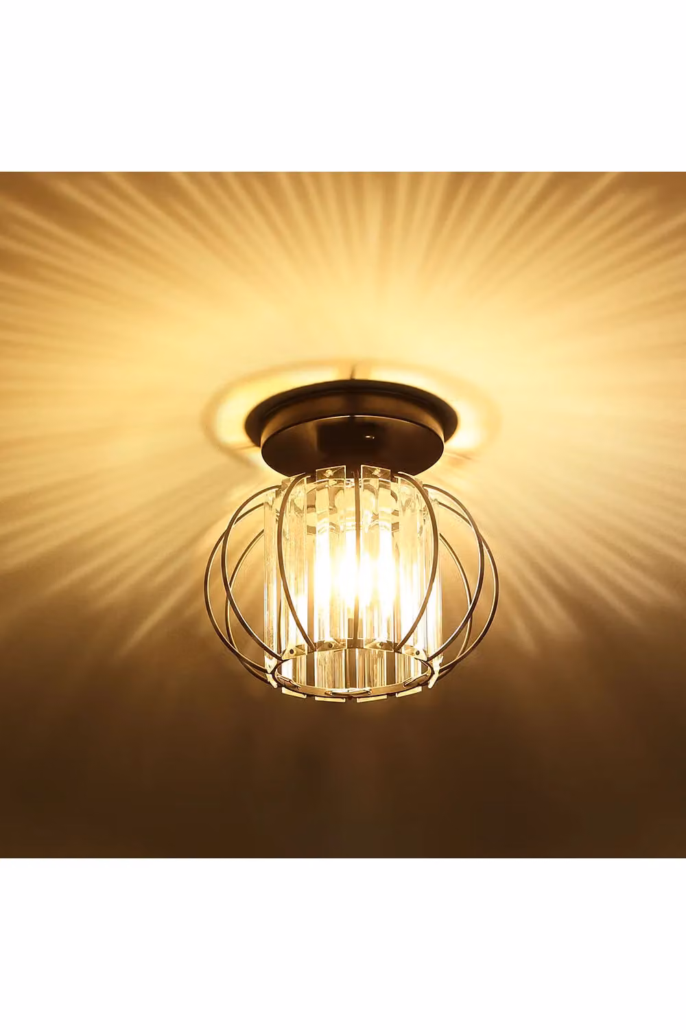 Living and Home Black Metal Lantern Shape Pendant Light with Transparent Crystal Glass – 3