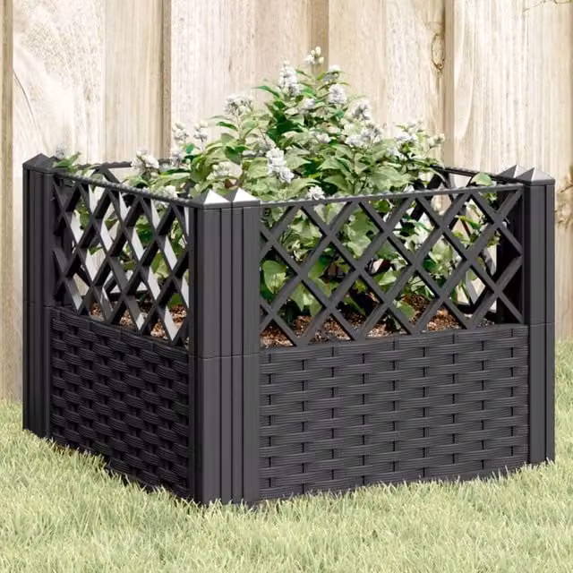 Berkfield Home Garden Planter with Pegs, Black, W/D/H: 43.5 x 43.5 x 43.5 cm – 1