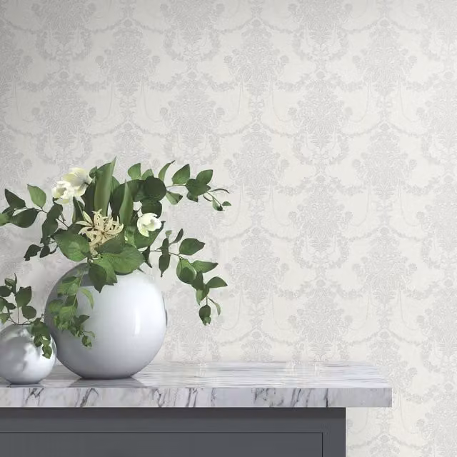 Erismann Timeless Damask Grey Abstract Floral Classic Vinyl Wallpaper