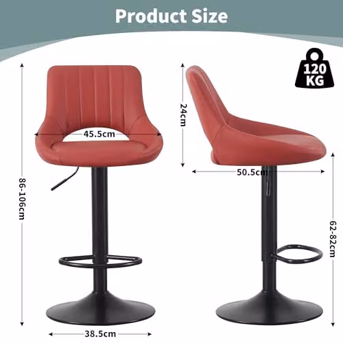 mcc direct Stacey Set of 2 Red Faux Leather Swivel Bar Stools with Backrest and Footrest – 3
