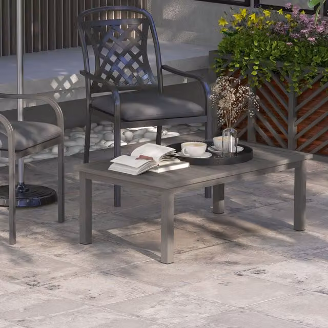 Outsunny Brown Rustic Outdoor Coffee Table with Slat Top and Powder Coated Aluminium Frame