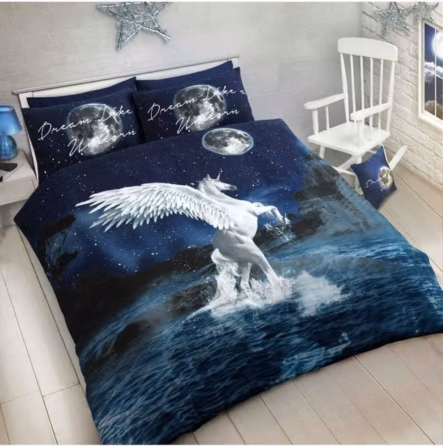 Velosso Dream Like A Unicorn Cotton Rich Printed Duvet Cover and Pillowcase Set in Pink, King Size (Duvet Cover: 180 x 200 cm, Pillowcase: 50 x 75 cm) – 1