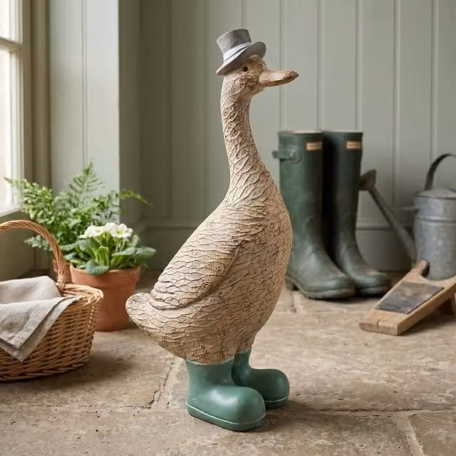 Madison & Mayfair Grey Duck Ornament with Wellies, Height: 29.3 cm