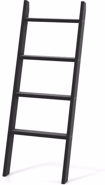 Havendro 4 Tier Black Wooden Leaning Blanket and Quilt Ladder, Height: 137 cm
