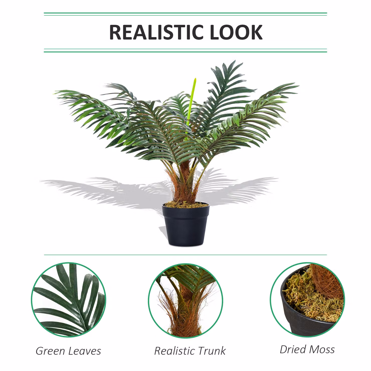 Outsunny Green Fake Palm Tree with 8 Leaves and Nursery Pot, Height: 60 cm – 3