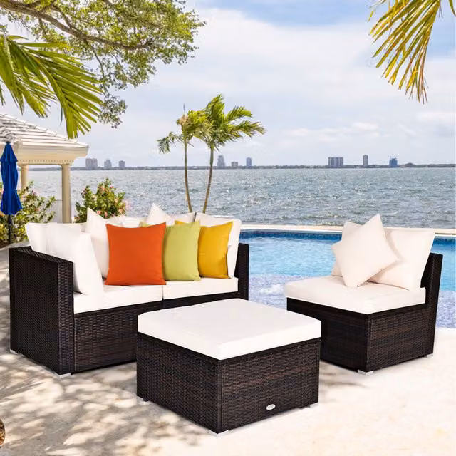Costway 4-Piece Modern White Rattan Garden Patio Conversation Set
