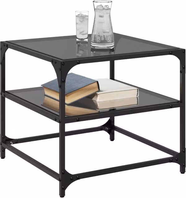 Berkfield Home Set of 2 Decorative Square Coffee Tables with Black Glass Tops and Steel Frames, W/D/H: 50 x 50 x 45 cm – 1
