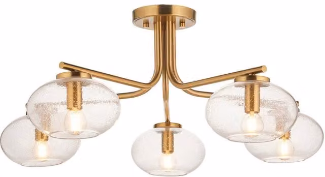 Netlighting Jacob Semi Flush Ceiling Lamp in Warm Brass with 5x E14 Transparent Bubble Glass Spheres