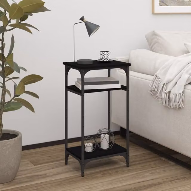 Berkfield Home Black Industrial Side Table with Serving Tiers, W/D/H: 40 x 30 x 75 cm