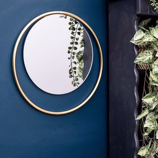 Madison & Mayfair Art Deco Style Round Gold Metal Wall Mirror, Diameter: 37 cm
