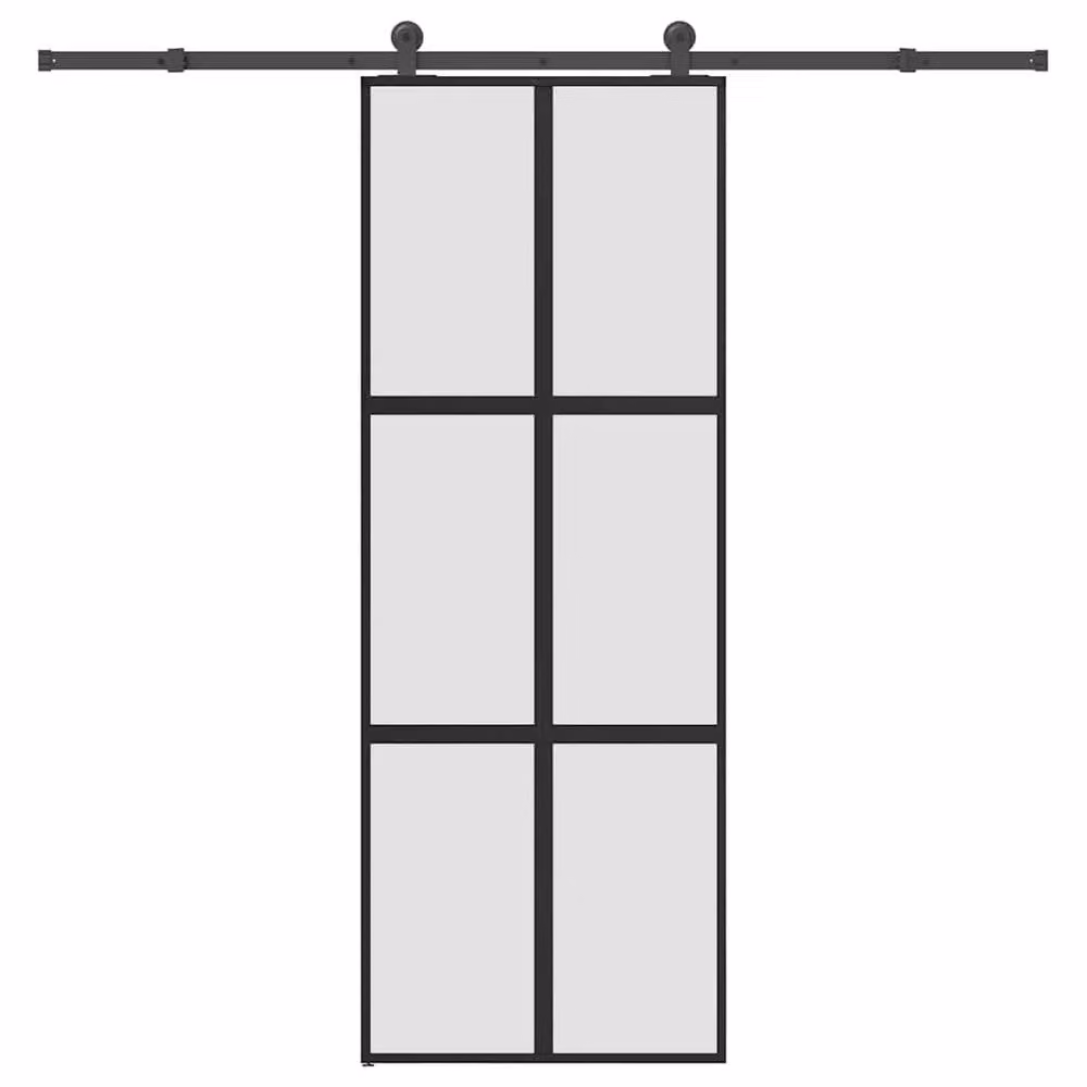 Berkfield Home Black Sliding Door with Hardware Set, Tempered Glass and Aluminium, W: 76 cm, H: 205 cm – 2
