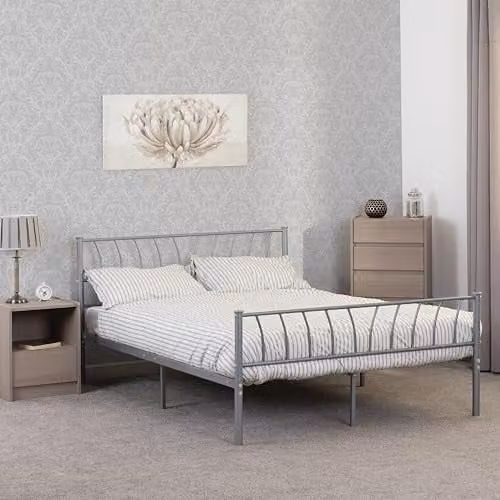 Seconique Harlow Silver Metal Double Bed Frame, W/D/H: 140 x 200 x 88.5 cm – 1