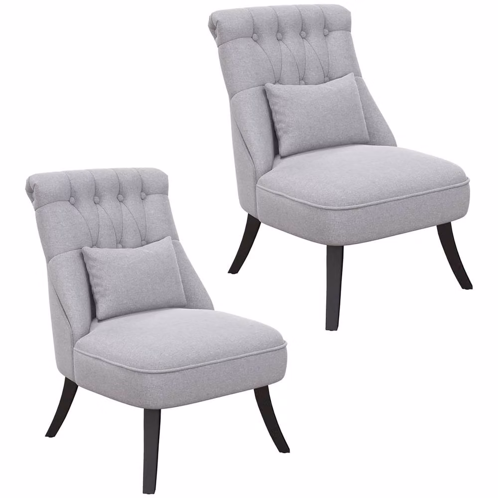 Wyld Haus Sava Grey Set of 2 Armless Button Tufted Tub Chairs with Linen Look Finish – 2