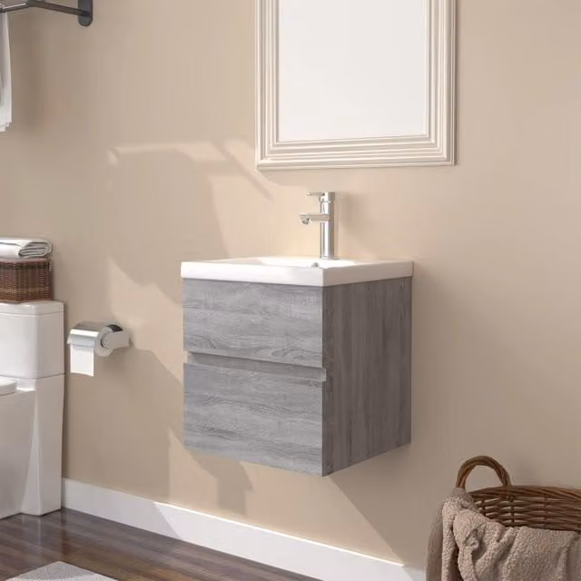 Berkfield Home Sink Cabinet with Built-in Basin in Grey Sonoma and Brown Engineered Wood