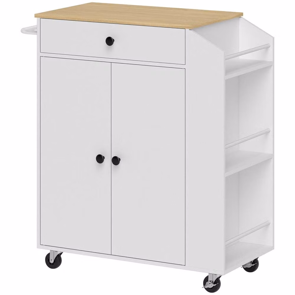 Wyld Haus Valetta White Wood Rolling Kitchen Island with Drawer, W/D/H: 82 x 38 x 86.5 cm – 2