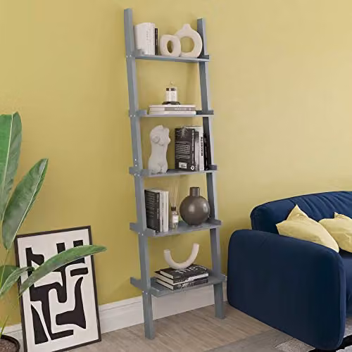 Vida Designs York 5 Tier Ladder Bookcase, Grey, H 189 x W 56 x D 32.5 cm